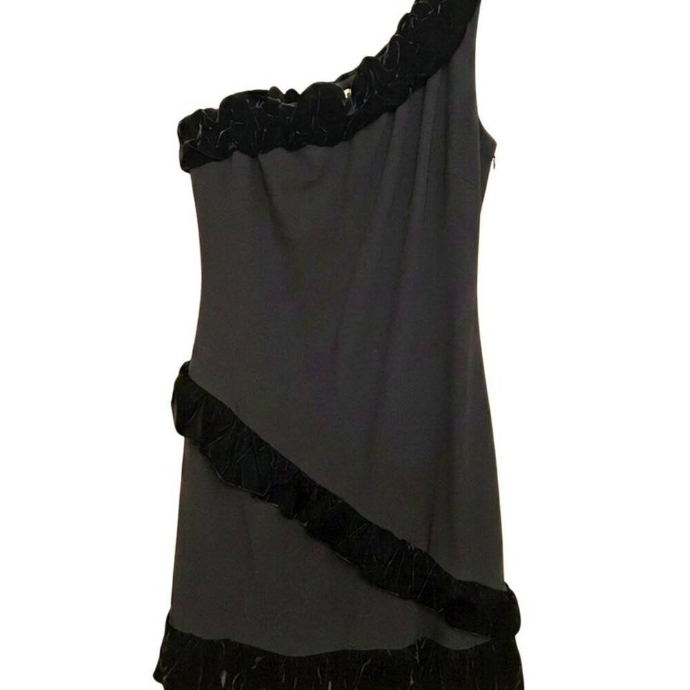 Vintage 1970s Courrèges Black Asymmetric Ruffle Dress